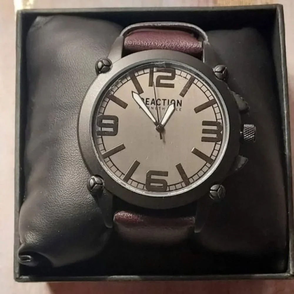 Kenneth Cole Reaction Men's Brown Faux-Leather Strap Watch 49mm